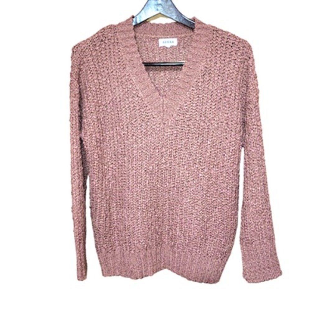 Adora Sweater Womens Medium Mauve Pink Chunky Knit V-Neck Pullover Cozy Winter